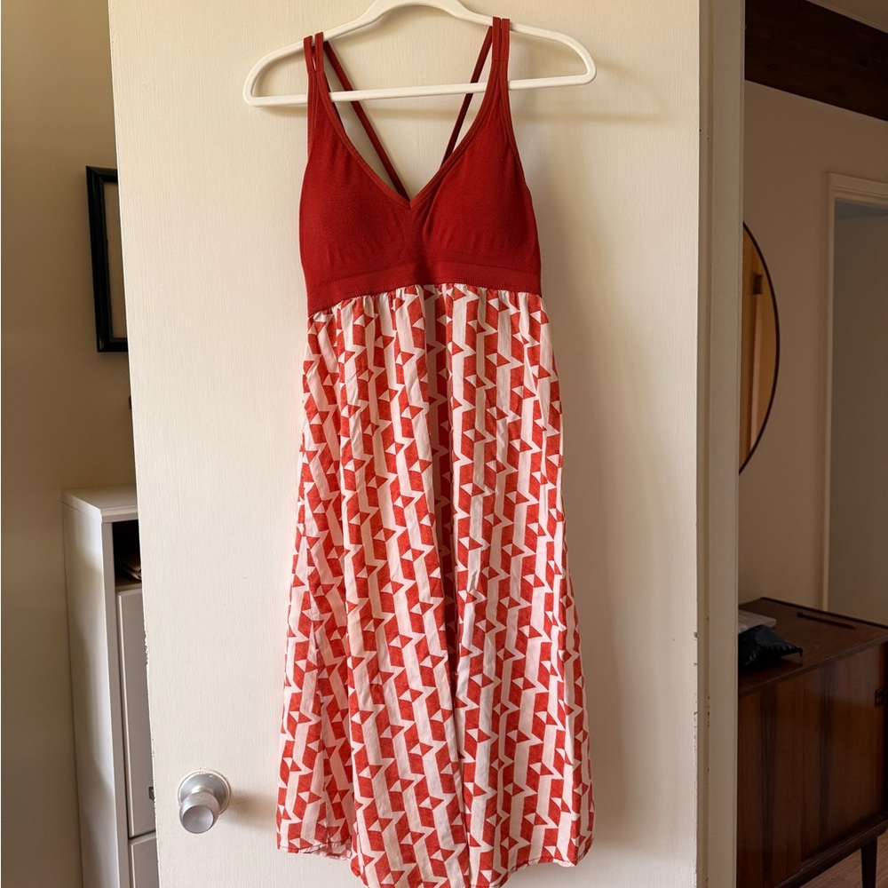 Red and White Geometric Print Dress